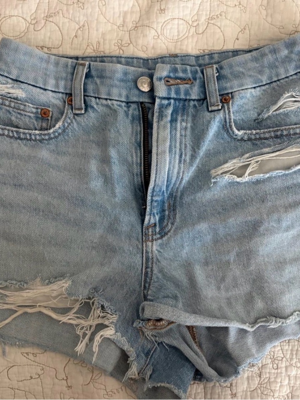 American Eagle Outfitters Light Blue Distressed Denim Shorts